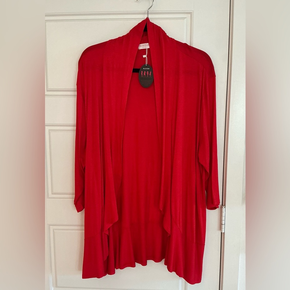 BLUETIME Woman's Plus Size 3XL Red Flowing Open Front Cardigan Sweater NWT
